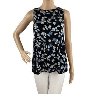 J.Jill Wearever Floral Sleeveless Tank Top Black Multicolor Drape Back Small